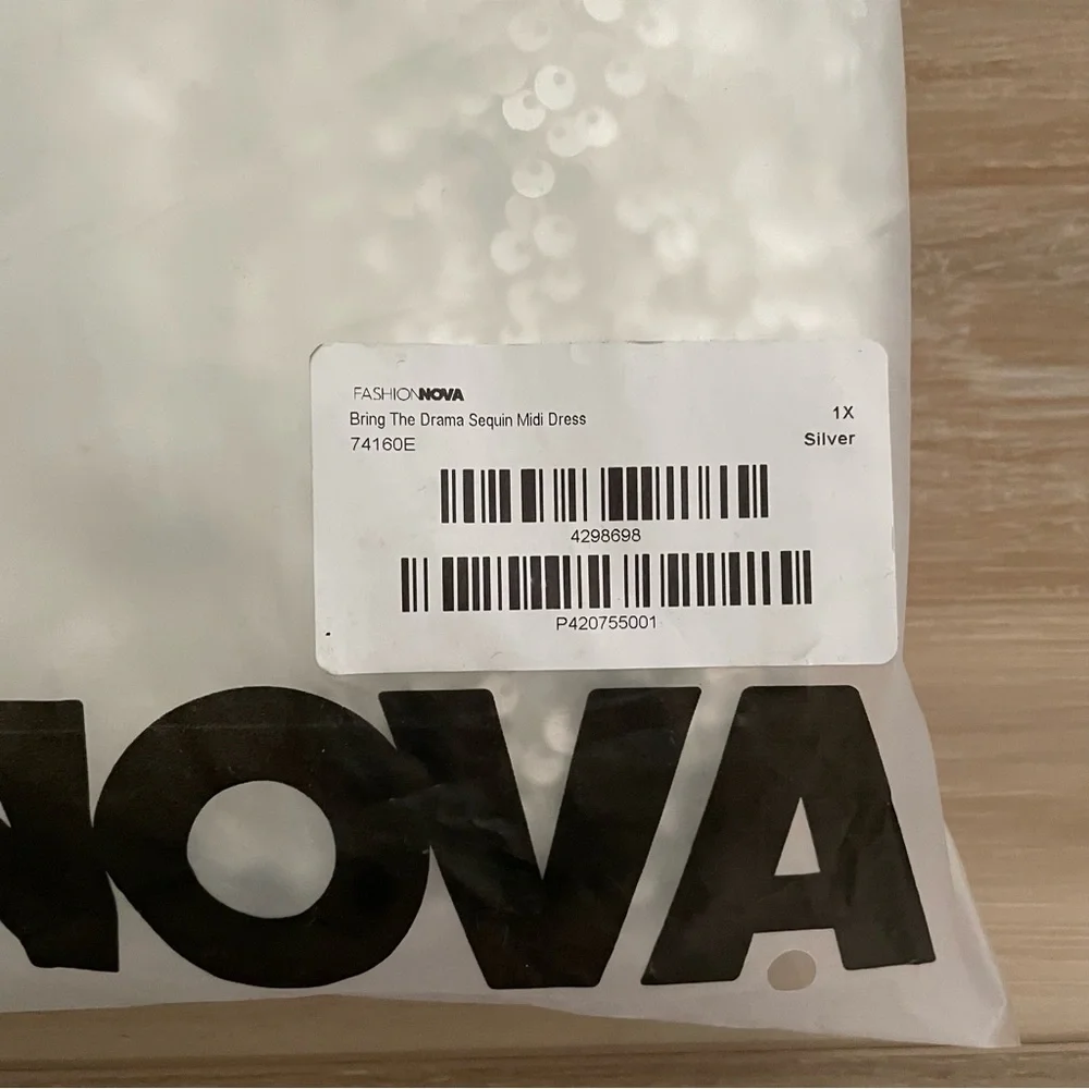 Fashion Nova Bring The Drama Silver Sequin Midi Dress 1X - Picture 4 of 9